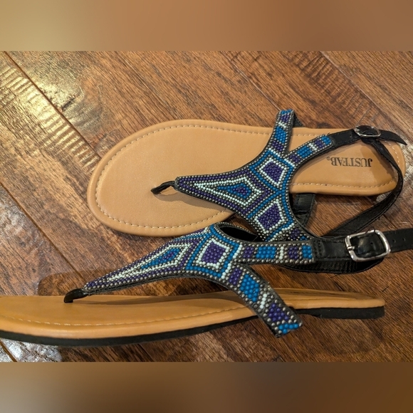 JUST Fab beaded sandals, blue, white& purple, woman's SZ11 New! - Picture 1 of 7